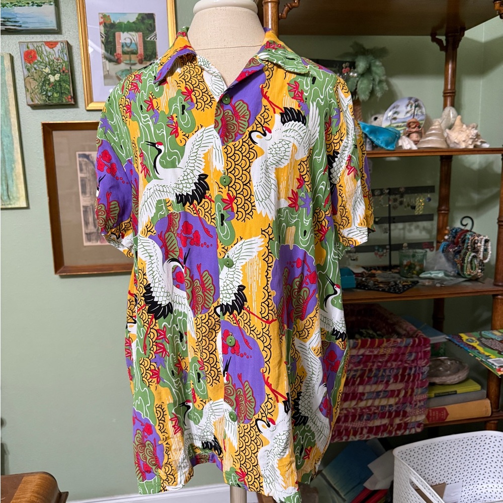 Trashy Diva Multicolor Crane Print Button Down Shirt